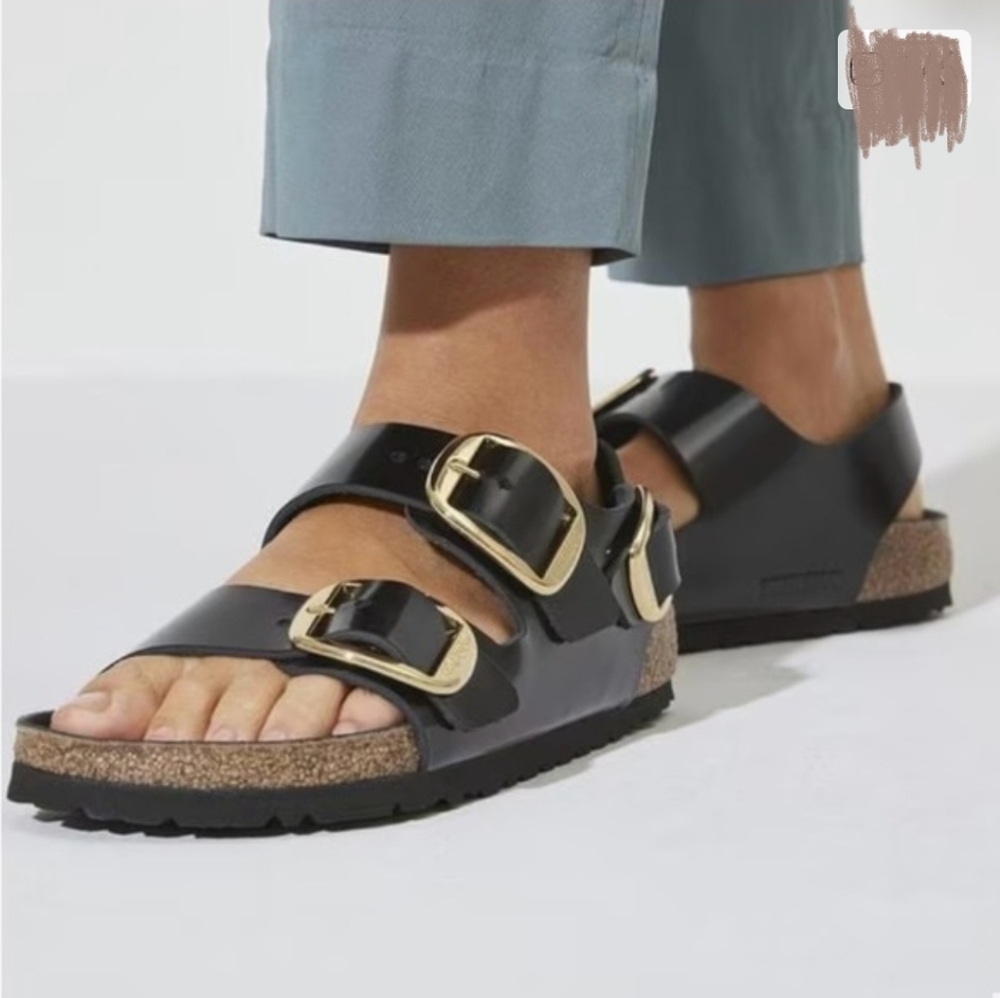 Birkenstock | Milano Big Buckle Leather Patent High Shine Black Women  39 / 8